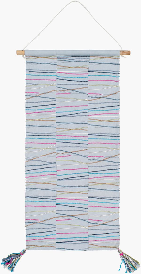 Surya Kali 36"H X 18"W Wall Hanging - Meticulously Woven, Durable Modern Decor From India - 30 Day Warranty Pale Blue Cotton,Wood Kli1000-1836
