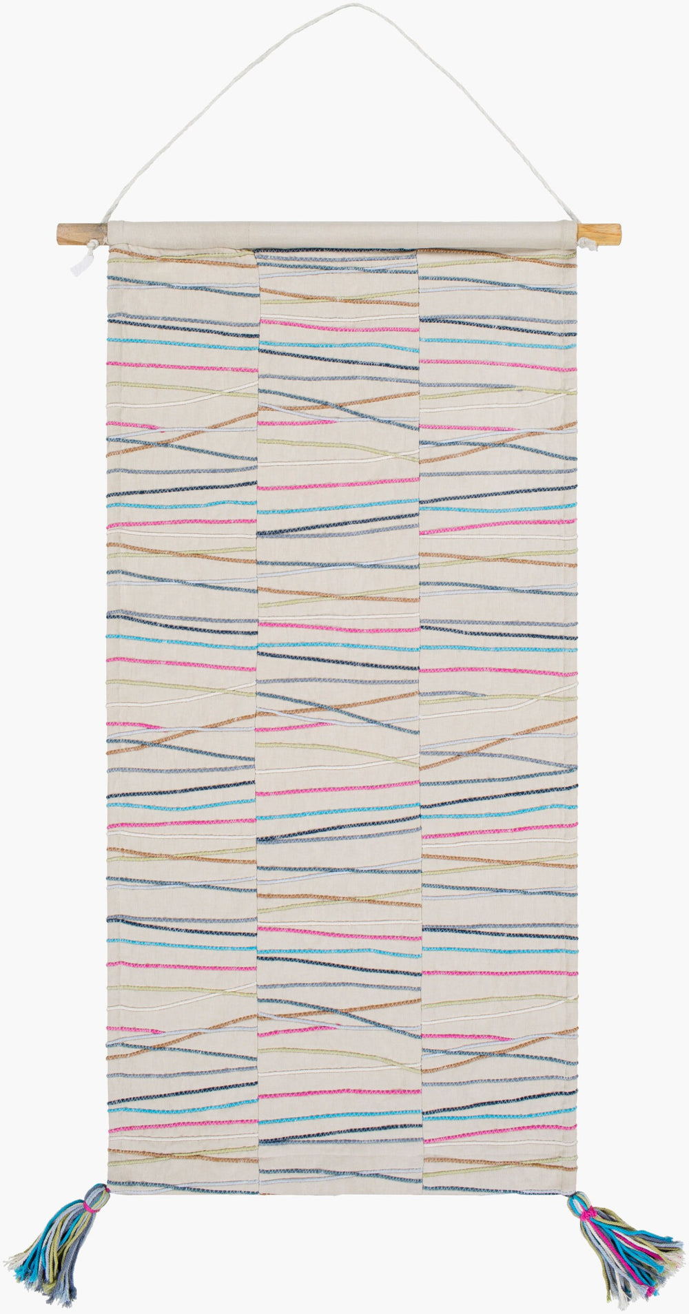 Surya Kali 36"H X 18"W Wall Hanging - Meticulously Woven, Durable Modern Decor From India - 30 Day Warranty Beige Cotton,Wood Kli1001-1836
