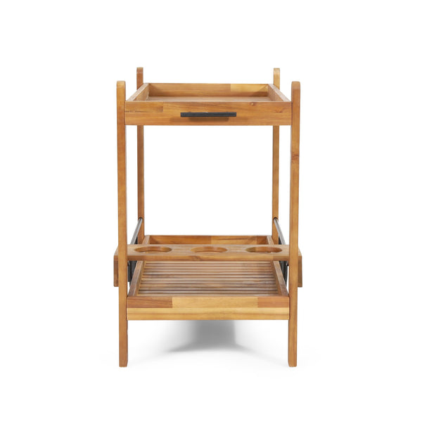 English Elm Christopher Knight Home® - LOUISIANA Bar Cart – Black Metal & Acacia Wood, Transitional Slat Design, Mobile with Wine Rack and Wheels 72835.00