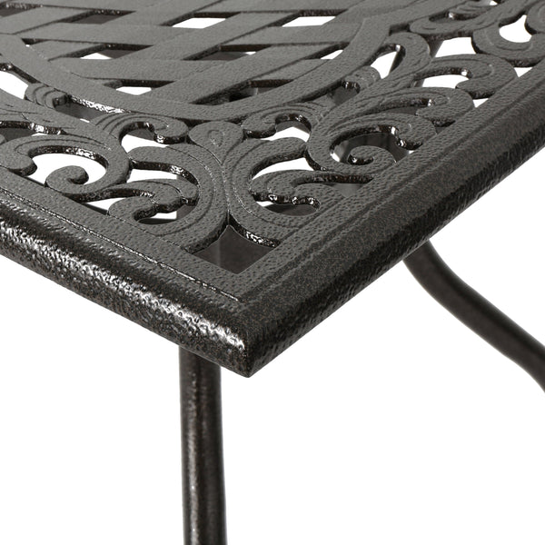 English Elm Christopher Knight Home® - PHOENIX Cast Aluminum Rectangle Dining Table with Floral Lattice, Umbrella Hole, Rust-Resistant Finish Bronze 69.75 L x 40.5 W x 4.75 H 57704.00