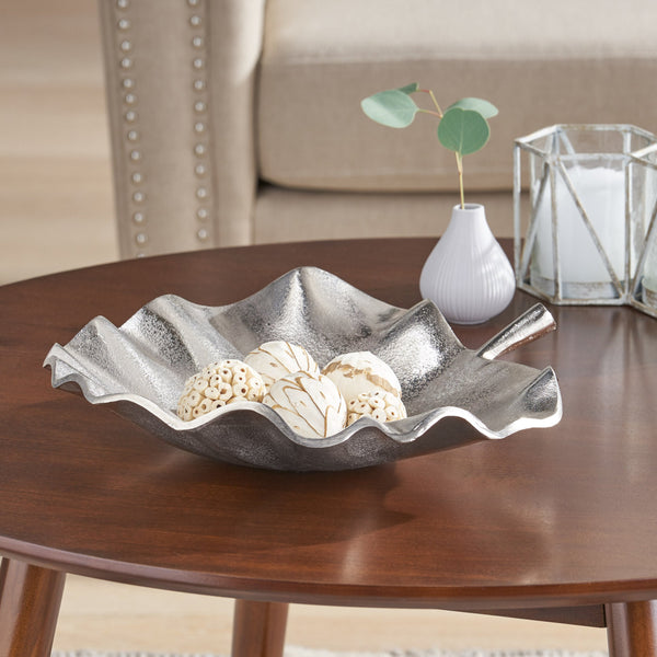 English Elm Christopher Knight Home® - Plate Handcrafted Aluminum Decorative Leaf Plate in Raw Nickel Finish — 17" x 16" Artisan Catchall, Jewelry Tray 72534.00