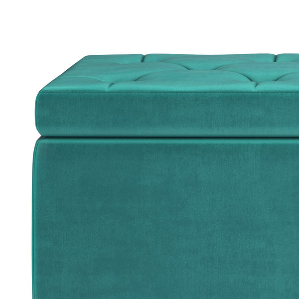 English Elm Hamilton Storage Ottoman In Luxurious Aqua Blue Velvet - Stylish Seating & Smart Storage Solution B136P159057