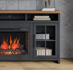 Legends Furniture Bridgevine Home Essex 74 Inch Fireplace Tv Stand Console For Tvs Up To 85 Inches, Black And Whiskey Finish Black Poplar Solids And Okoume Veneers Es5110.Swk