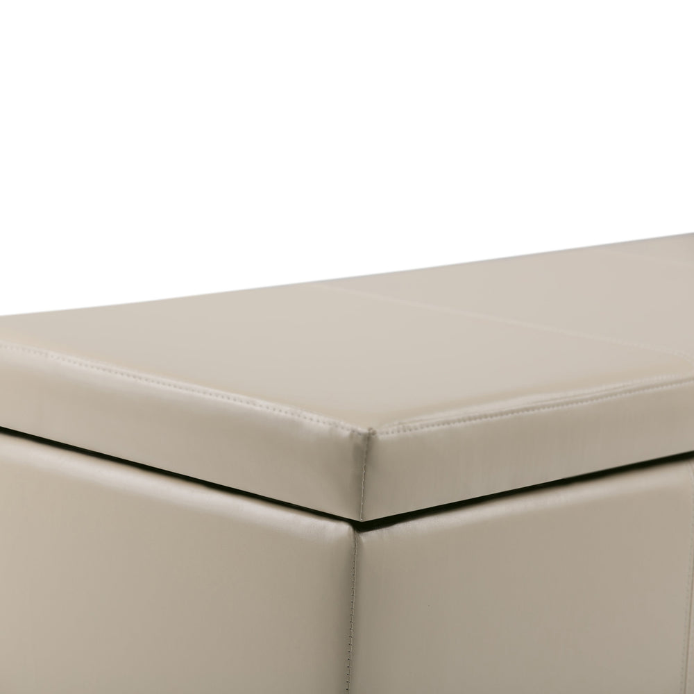 English Elm Avalon Storage Ottoman Bench - Elegant Satin Cream Faux Leather With Hidden Storage & Seating B136P158638