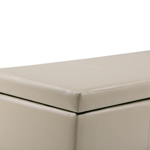 English Elm Avalon Storage Ottoman Bench - Elegant Satin Cream Faux Leather With Hidden Storage & Seating B136P158638