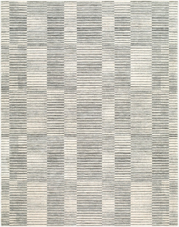 Livabliss Keller Mid-century Geometric Area Rug Woven Polyester with Fringe for Living Rooms Charcoal, Beige 9' x 12'2" KLR2300-9122