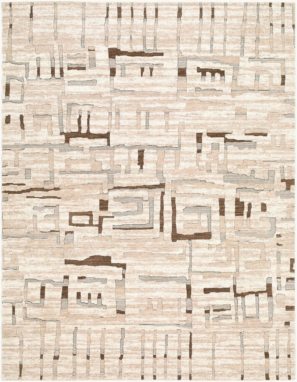 Livabliss Keller Geometric Mid-century Polyester Area Rug with Fringe Trim for Large Living Rooms Medium Brown, B 9' x 12'2" KLR2307-9122