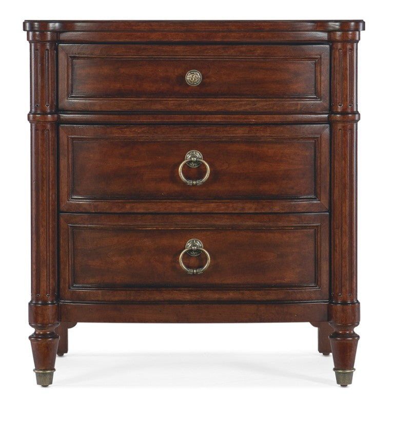 Hooker Furniture Charleston Maraschino Cherry Three-Drawer Nightstand With Soft-Close Drawers, Felt Liner, Usb Charging Dark Brown 6750-90015-85