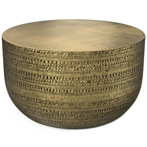 English Elm Johnsen Antique Gold Metal Coffee Table - Elegant Round Design For Modern Living Spaces & Decor B136P158940