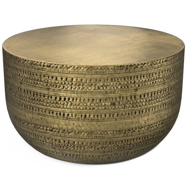 English Elm Johnsen Antique Gold Metal Coffee Table - Elegant Round Design For Modern Living Spaces & Decor B136P158940