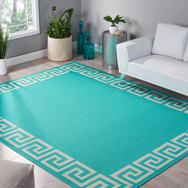 English Elm Christopher Knight Home® - 6560G Teal & Ivory Machine-Woven Rug 7'10"x10' - 100% Polypropylene, Low Pile 0.16" Durable Style 68909.00