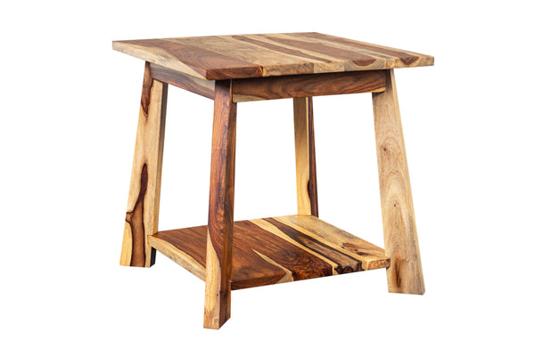 Porter Designs Kalispell Solid Sheesham Wood End Table – Handcrafted Elegance With Unique Grain Natural Wood 05-196-07-2419