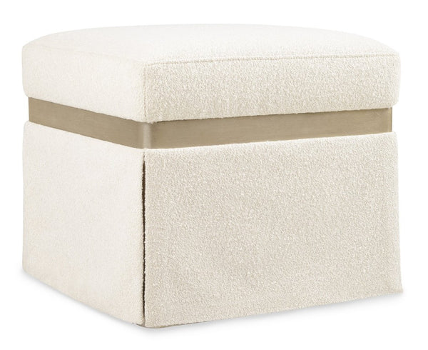 Hooker Furniture Melange Dream Weaver Pouf Inverness Natural Upholstery, Champagne Trim, Skirted Square Seat For Versatile Use 628-50734-05