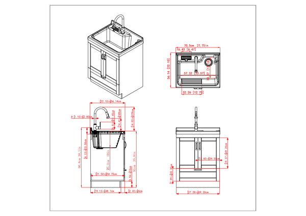 English Elm Maile 28" Laundry Cabinet with Deep 12.8" ABS Sink, Pull-Out Faucet, Storage Drawer, Pure White B136P158804