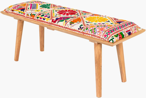 Livabliss Karma Artisan Cotton Upholstered Entryway Bench Handcrafted Wood Frame Bedroom Accent KMA-001