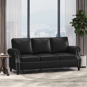 English Elm 3 Seater Pu Leather Sofa with Nailhead Trim Tapered Birch Legs for Modern Living 71405.00PUMDNT
