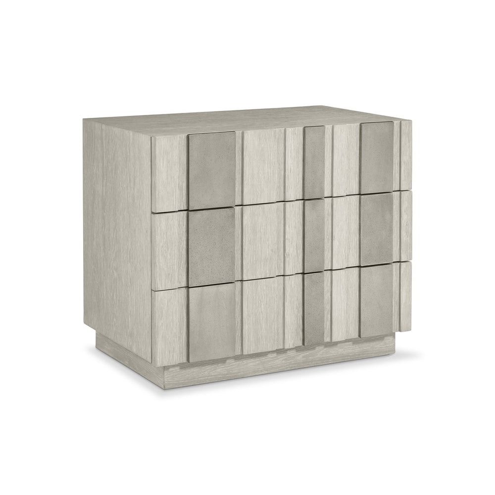 Bernhardt Bernhardt Tempo Nightstand With 3 Push-Open Drawers, Wire-Brushed Oak & Satin Nickel Overlays, Built-In Usb Charging 346232