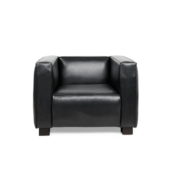 English Elm Christopher Knight Home® - CLUB Chair with Tuxedo Silhouette, Faux Leather Upholstery and Bold Birch Wood Legs for Comfort Black 31.75 L x 24.5 W x 22.5 H 71800.00MDNT