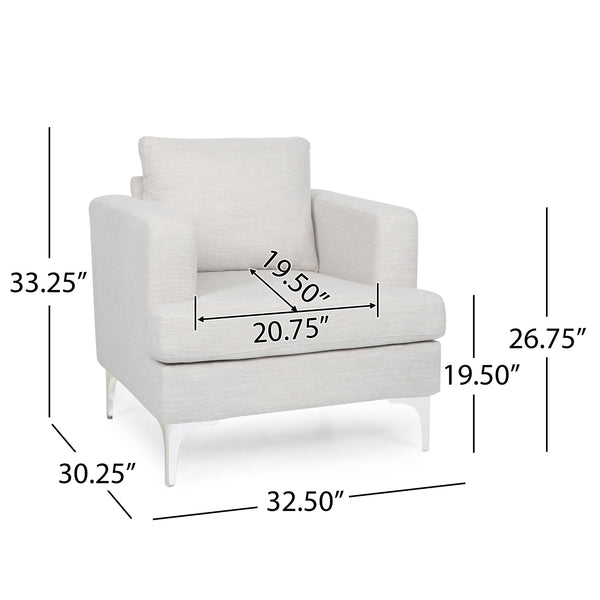 English Elm Christopher Knight Home® - CLUB Chair Beige Fabric Upholstered Accent Seat with Silver Iron Legs, Cozy Modern Comfort 32"W 71569.00