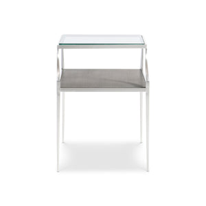 Bernhardt Bernhardt Cornelia Bi-Level Glass Side Table With Nebbia Wood Shelf Brushed Stainless Steel Legs 331121