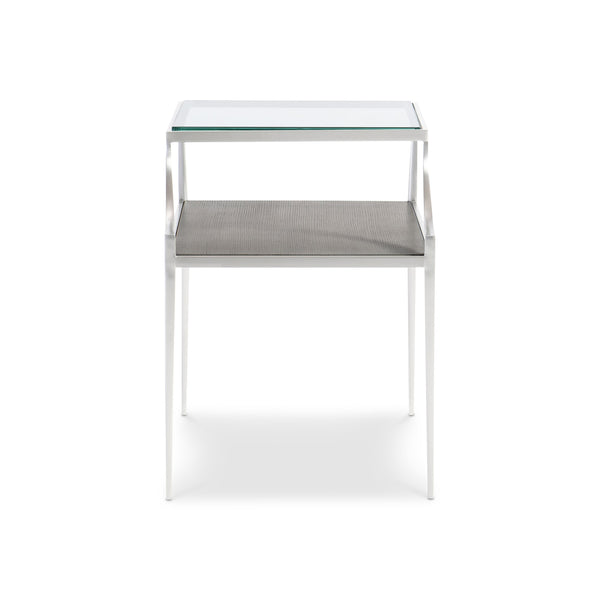 Bernhardt Bernhardt Cornelia Bi-Level Glass Side Table With Nebbia Wood Shelf Brushed Stainless Steel Legs 331121