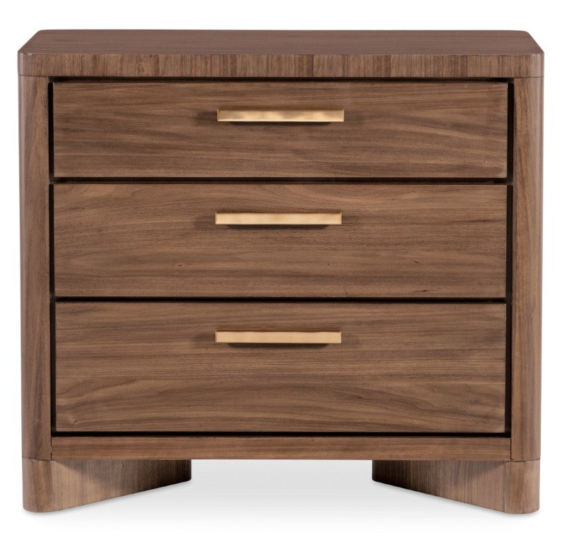 Hooker Furniture Eleana Nightstand With Integrated Charging, Light Caramel Walnut Veneer, Self-Closing Drawers, Bronze Accents 18.00 L x 34.00W x 30.00H 7252-90016-85