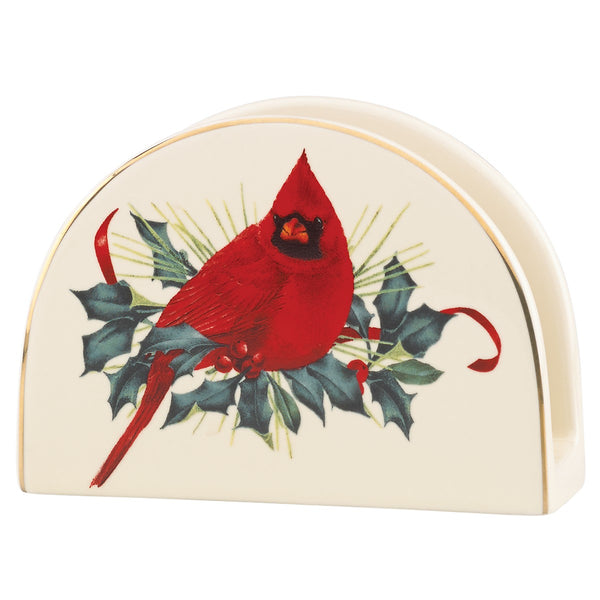 Lenox Winter Greetings Napkin Holder Red & Green, IVORY STONEWARE 870604