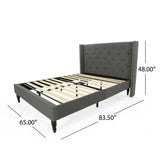 Christopher Knight Home® - Noble House - Roz Fully-Upholstered Traditional Queen-Sized Bedframe, Charcoal Gray