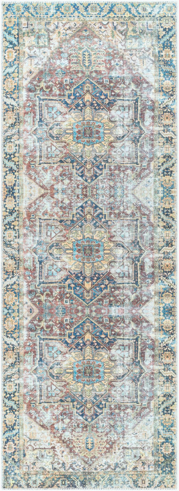 Livabliss Kemer Traditional Flatweave Polyester Runner Rug for Hallways and Entryways Navy, Tan 2'7" x 7'3" KMR2300-2773