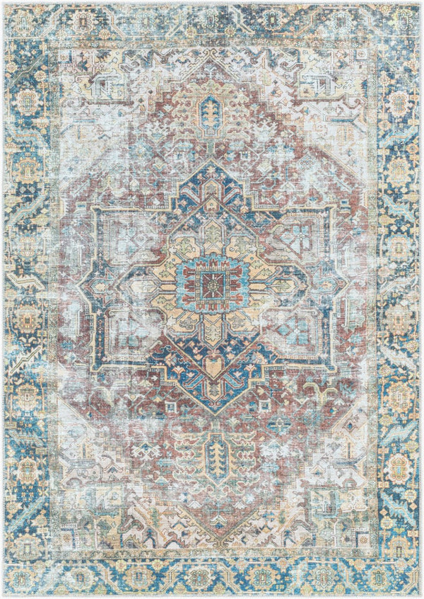 Livabliss Kemer Traditional Flatweave Polyester Runner Rug for Hallways and Entryways Navy, Tan 6'7" x 9' KMR2300-679