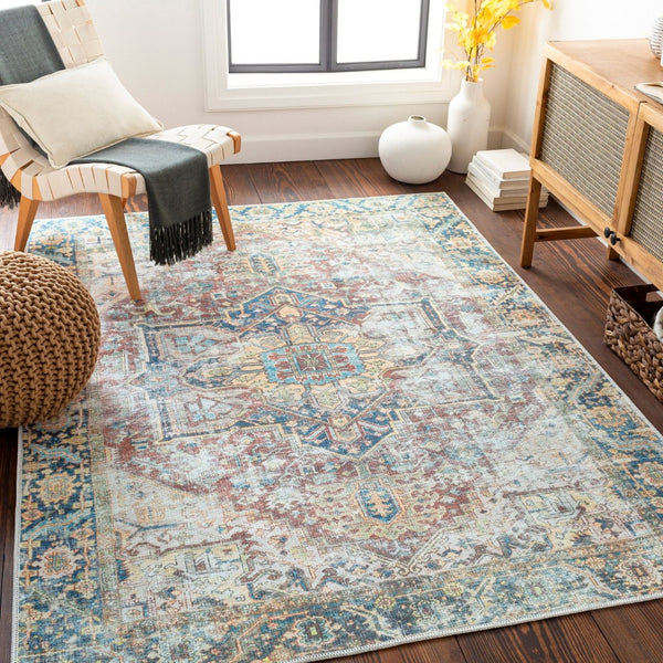 Livabliss Kemer Traditional Flatweave Polyester Runner Rug for Hallways and Entryways Navy, Tan 6'7" x 9' KMR2300-679