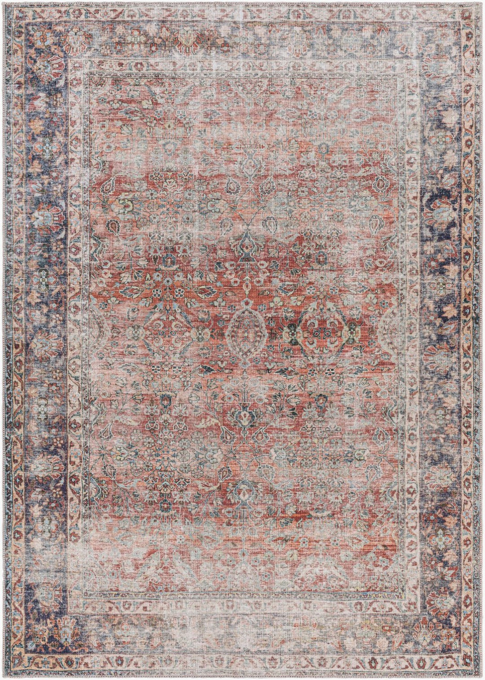 Livabliss Kemer Traditional Pattern Machine Woven Polyester Rug for Living and Dining Rooms Red, Dark Blue 5'3" x 7' KMR2302-537