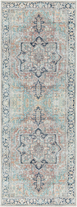 Livabliss Kemer Flatweave Polyester Runner Rug Ottoman Geometric Pattern for High Traffic Hallways Seafoam, Rust 2'7" x 7'3" KMR2307-2773
