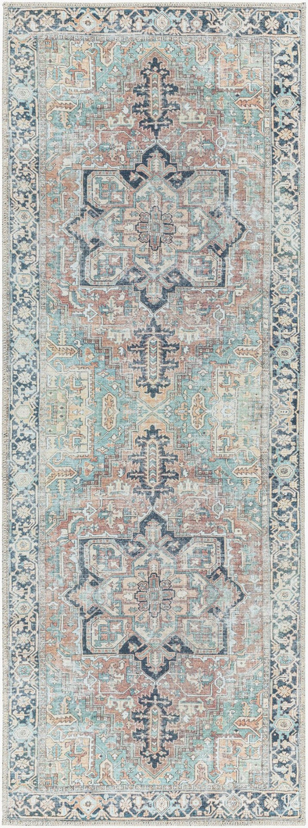 Livabliss Kemer Flatweave Polyester Runner Rug Ottoman Geometric Pattern for High Traffic Hallways Seafoam, Rust 2'7" x 7'3" KMR2307-2773