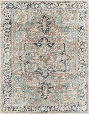 Livabliss Kemer Flatweave Polyester Runner Rug Ottoman Geometric Pattern for High Traffic Hallways Seafoam, Rust 8'10" x 12' KMR2307-81012