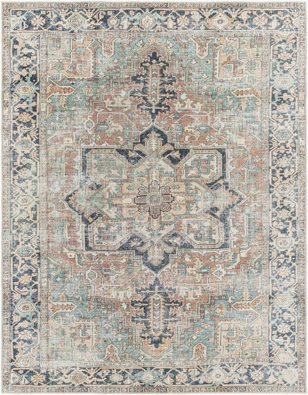 Livabliss Kemer Flatweave Polyester Runner Rug Ottoman Geometric Pattern for High Traffic Hallways Seafoam, Rust 8'10" x 12' KMR2307-81012