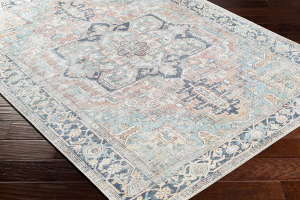 Livabliss Kemer Flatweave Polyester Runner Rug Ottoman Geometric Pattern for High Traffic Hallways Seafoam, Rust 8'10" x 12' KMR2307-81012
