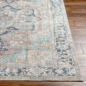 Livabliss Kemer Flatweave Polyester Runner Rug Ottoman Geometric Pattern for High Traffic Hallways Seafoam, Rust 8'10" x 12' KMR2307-81012