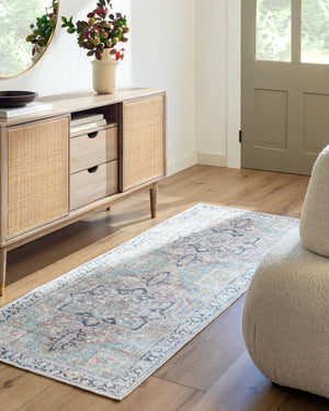 Livabliss Kemer Flatweave Polyester Runner Rug Ottoman Geometric Pattern for High Traffic Hallways Seafoam, Rust 8'10" x 12' KMR2307-81012