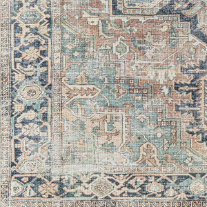 Livabliss Kemer Flatweave Polyester Runner Rug Ottoman Geometric Pattern for High Traffic Hallways Seafoam, Rust 8'10" x 12' KMR2307-81012