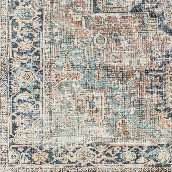 Livabliss Kemer Flatweave Polyester Runner Rug Ottoman Geometric Pattern for High Traffic Hallways Seafoam, Rust 8'10" x 12' KMR2307-81012