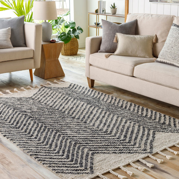 Surya Khemisset 2'6" X 4' Hand Loomed Cotton Rug - Global Inspired Design For Elegant Home Décor Charm! Charcoal Cotton Kms2302-576