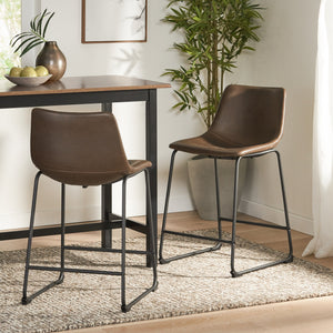 English Elm Christopher Knight Home® - Vintage Brown 24-Inch Counter Stool Set of 2 — Upholstered Wide Seat, Iron Frame, Sled Legs, Floor-Safe Pads 58938.00