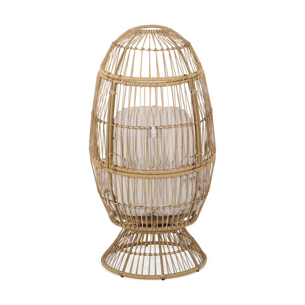 English Elm Christopher Knight Home® - RESEDA Swivel Egg Chair with Faux Rattan Basket, Water-Resistant Cushion, Handcrafted Comfort Natural 67931.00LBGE