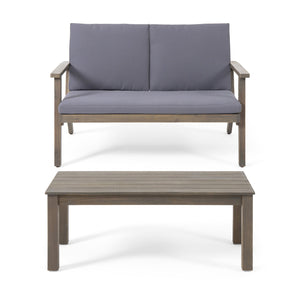 English Elm Christopher Knight Home® - Acacia Outdoor Loveseat and Coffee Table Set with Cushions, Mid-Century Acacia Wood Patio Seating DARK GREY 68024.00DGRY