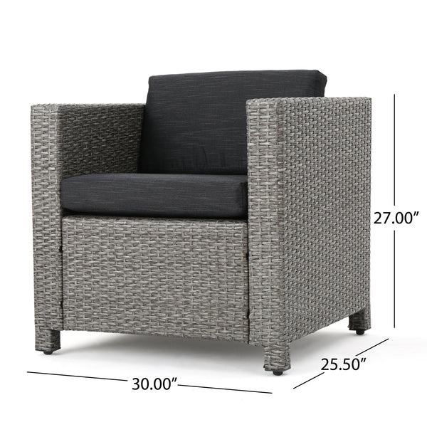 English Elm Christopher Knight Home® - Puerta Outdoor Club Chair Set - 4 Contemporary Faux-Rattan Chairs With Cushions For Patios & Decks 52979.00BLKMP4