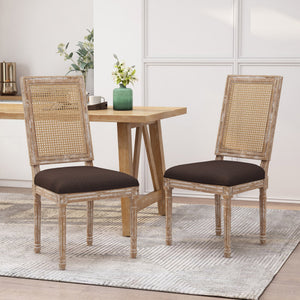 English Elm Dining Chair Set of Two with Cane Back Fluted Legs and Upholstered Seat French Style 71238.00BRNNTL