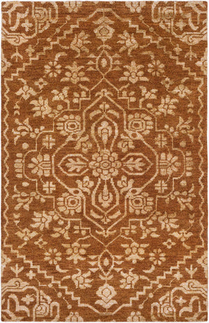 Surya Kinnara Kna-6000 2' X 3' Handcrafted Low Pile Rug - Elegant Indian Design For Timeless Home Style Burnt Orange Nz Wool,Viscose Kna6004-46