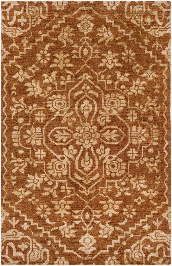 Surya Kinnara Kna-6000 2' X 3' Handcrafted Low Pile Rug - Elegant Indian Design For Timeless Home Style Burnt Orange Nz Wool,Viscose Kna6004-46