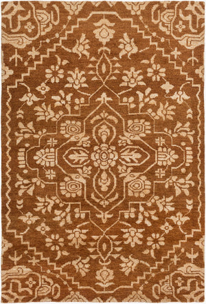 Surya Kinnara Kna-6000 2' X 3' Handcrafted Low Pile Rug - Elegant Indian Design For Timeless Home Style Burnt Orange Nz Wool,Viscose Kna6004-69